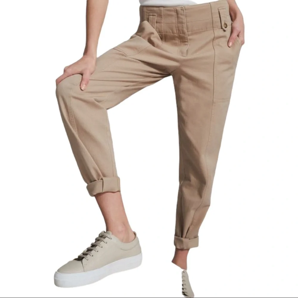 REISS BRADIE Cotton Tapered Cargo Trousers pale blue